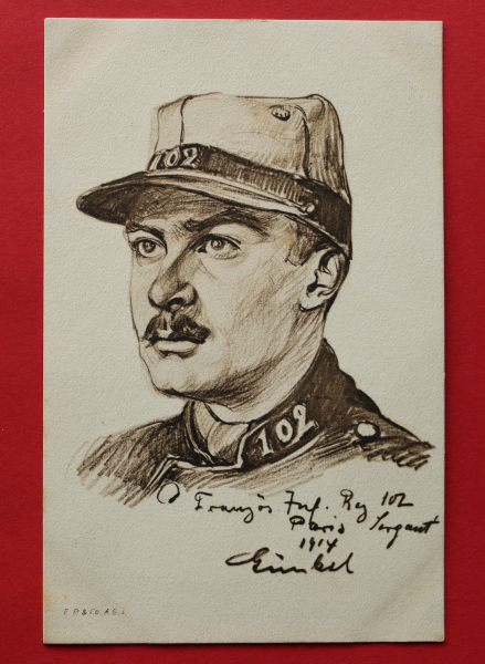 Ansichtskarte Künstler E Günkel AK Französischer Soldat 1914-1918 Soldaten in Deutschen Gefanenen Lager Frankreich France 1. Weltkrieg